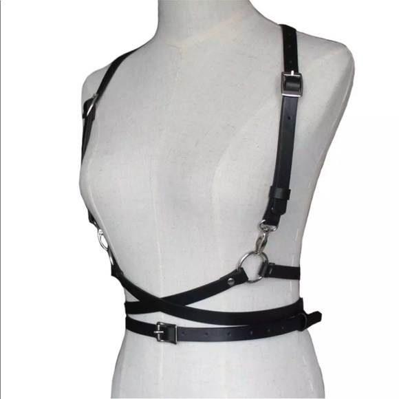 Black Punk O Ring Harness Rave Bondage New
